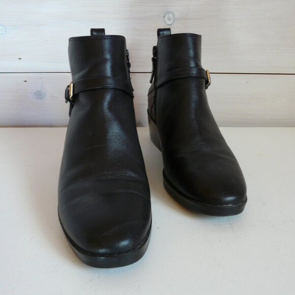 Cole Haan Grand OS Black Leather Ankle Zip Boots Women's 7 B Criss Cross Buckle - Picture 7 of 13